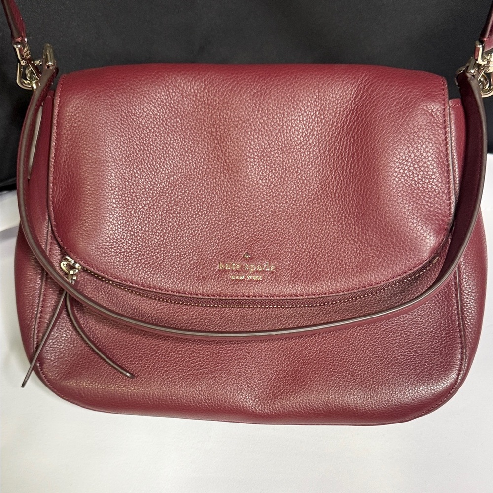 kate spade Burgundy Pebbled Leather Shoulder Bag
